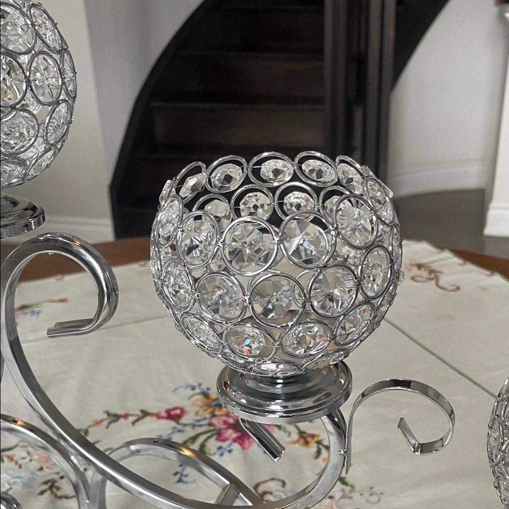 5 Arm Crystal Pendant Bowl Tea Light Candle Holder Table Centerpiece Decorations - Picture 10 of 15